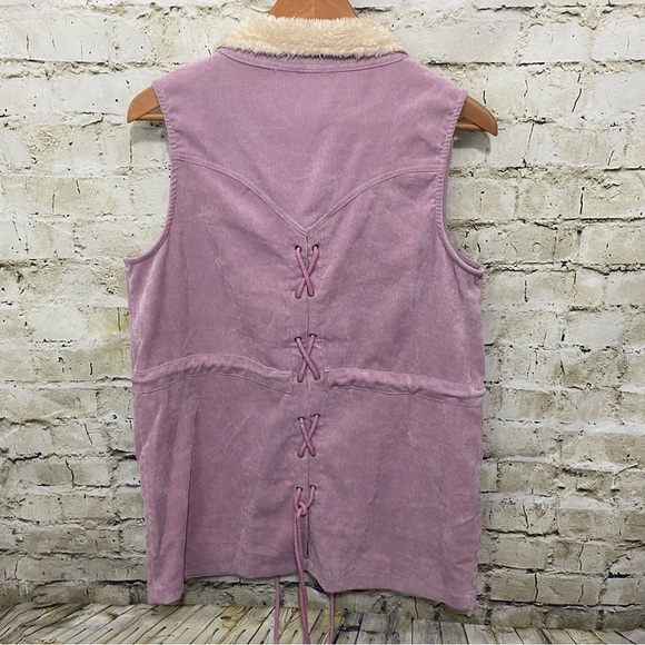 Entro Purple Corduroy Faux Fur Zip Up Cinch Waist Utility Vest - Picture 4 of 7